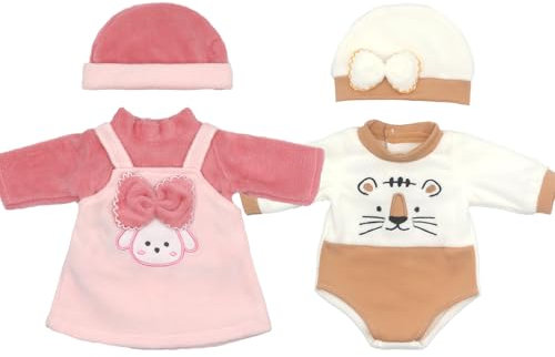 ZWOOS 2er-Pack Puppenkleidung 35-43 cm, Kleiderset mit Schleife für New Born Baby Puppen, Geschenke für Mädchen, Kinder