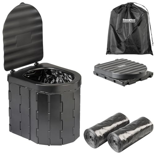 Semptec Urban Survival Technology Toilette: Faltbare Campingtoilette mit Deckel, 24 Beutel, bis 150 kg schwarz (Camping Klo, Camping WC, Wohnmobil)