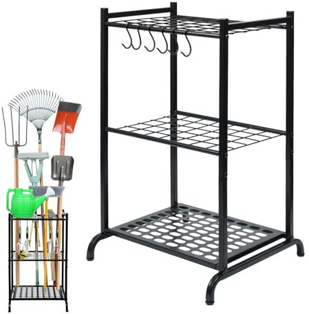 storenization Garden Tool Organizer and Storage, Yard Tool Organizer for Garage Up to 41 Tools, 3-tire Yard Tool Holder Holding Long Handled Tools for Shed Garden Outdoor