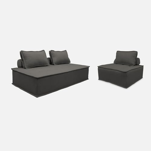 sweeek - Ensemble chauffeuses DAO pour canapé modulable en Tissu capitonné 3 Places Gris foncé
