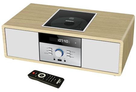 WISCENT - Reproductor de CD, 30 W RMS con transmisión de Audio Bluetooth, Reproductor de CD, Radio FM, USB, AUX, microcadena