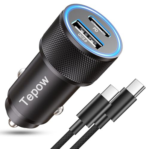 Caricabatterie Auto 60W, Caricatore Auto USB C Presa USB Auto PD/QC3.0, Carica Batteria Telefono per Auto Spinotto Cellulare Accendisigari USBC con Cavo per iPhone 15 16,Samsung Galaxy S25 S24 S23 S22