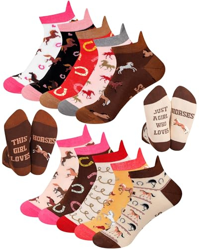 Xtinmee 10 Pairs Funny Horse Socks for Women Girls Novelty Cotton Ankle Socks Horse Riding Gift for Women Riding Lovers(Fashion)