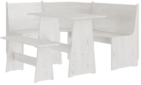 Hommdiy 3-TLG. Eckbank Eckbankgruppe für Esszimmer Küchegruppe Reine Massivholz Kiefer (Weiß, Eckbankgruppe)