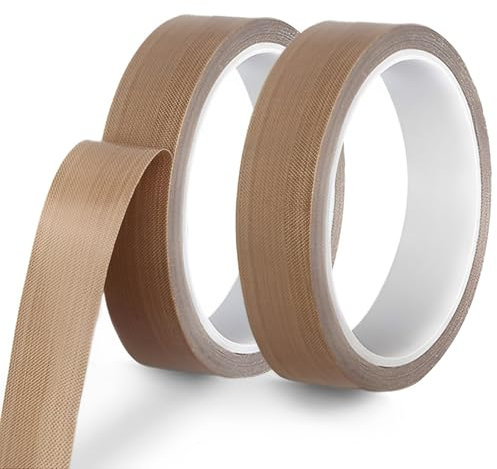 Wjelet Lot de 2 rouleaux de ruban adhésif en téflon autocollant - 15 mm x 10 m x 0,18 mm (p) - Résistant à la chaleur - En tissu de verre PTFE - Pour machine à emballer sous vide, à la main et pour