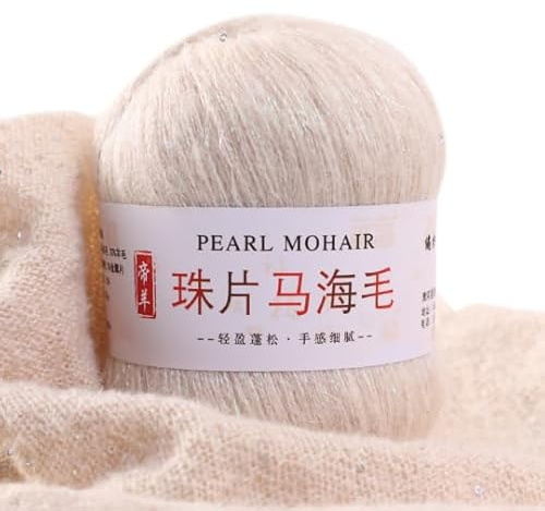 Namzi 50g Mohair Thin Knitting Sequined Yarn Crochet Fluffy Knitted Fashion Soft Lace Wool Thread Sweater Shawl Beads Yarns，Beige