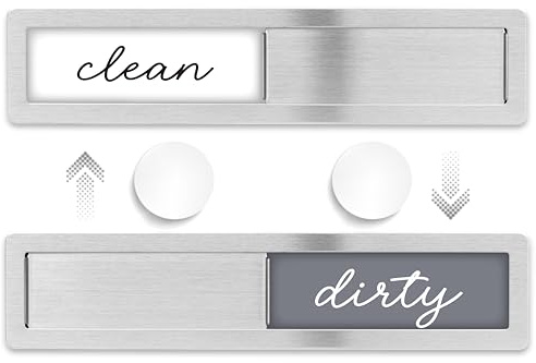 SimplyNeat Clean Dirty Magnet for Dishwasher - Stainless Steel Dishwasher Magnet Clean Dirty Sign - Clean/Dirty Magnetic Signs That Says Clean & Dirty for Home or Kitchen - Optional Adhesive for Non-Metal Surfaces - Millennial Gray and White