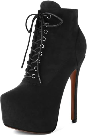 EDEFS Stivaletti con Tacco alto Piattaforma Donna con Chiusura a Cerniera Punta Tonda e Tacco da 16 cm della moda per Matrimonio Festa Lavoro e Chic Quotidiano Nero Scamosciato EU38