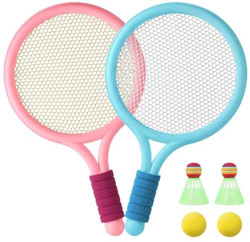 Roysmart Kinder Federballset, Badminton Racket Spielzeug, Kinders Badminton-Set, Leichte Badmintons Set, Kinder Tennisschläger mit 2 Soft Trainingsbälle und 2 Badmintons für Kind Outdoor Indoor Sport