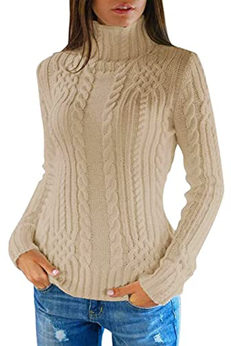 Generisch - Jersey de cuello alto negro para mujer, suéter de punto de viscosa, jersey de invierno para mujer, grueso, b, M