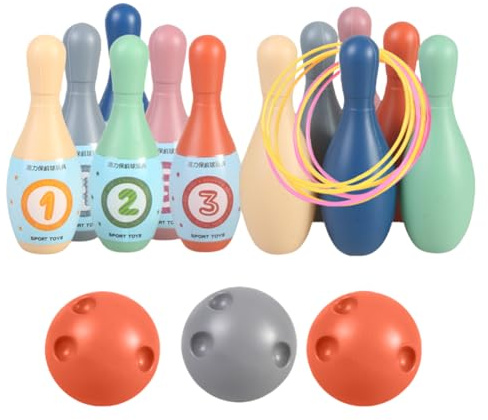 Bowlingset för barn - tecknad bowlingspel för barn, pedagogisk inlärningsleksak, interaktiv inomhussportleksak med bollar, ringar och stift, divor