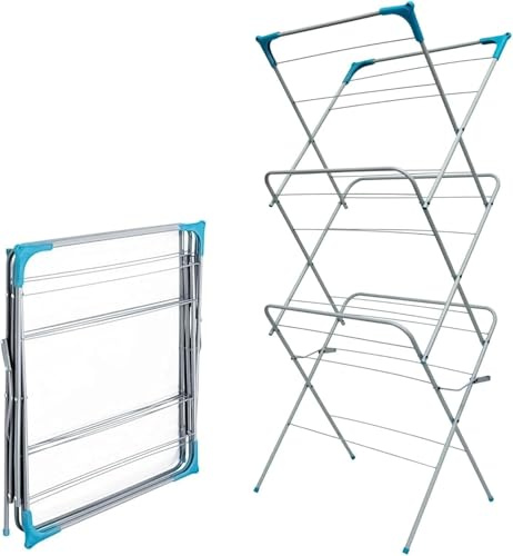 SPECTRAPLAST® 14m 3 Tier Clothes Airer, Foldable Clothes Drying Rack/Clothes Horse, Space Saving Indoor Outdoor Laundry Airer, Compact Drying Stand (61 x 44 x 139 cm)