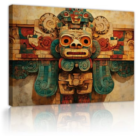 TOANGWALL Boho Maya Tempio Bassorilievo Tela Arte Parete Lounge Antico Pietra Intaglio Immagine Stampe per Appartamento Corridoio Decorazione 90x110cm