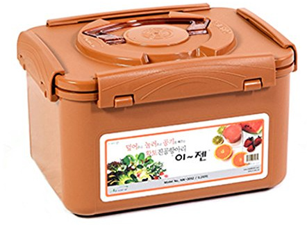 e-jen Premium Kimchi, Sauerkraut Container Probiotic Fermentation with Inner Vacuum Lid (Earthenware Brown, 1.3 gal/ 5.2L)