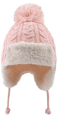 XIAOHAWANG, Gorro de Invierno para bebés y niñas, Gorro con Orejeras, Gorro con Forro Polar Knite, Gorro con Orejeras para bebé, niño pequeño de 0 a 5 años(Rosa,0-12 Meses)