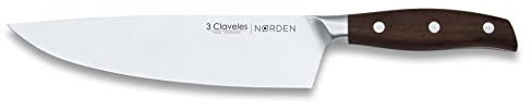 3 Claveles Nørden - Cuchillo Forjado Cocinero 20 cm. 8 acero inox, mango madera roble