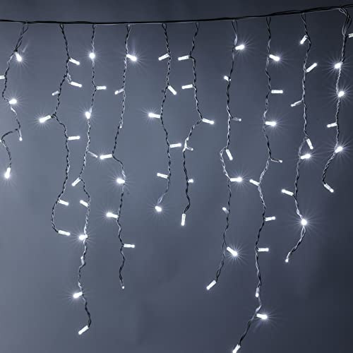 Luccika Cascata di Stalattiti Professionali, colore luci Bianco, 3 Metri con 228 Maxi LED da 8 mm, Flash Ghiaccio, Pendenti varie lunghezze fino ad 1 Metro, Prolungabile, per uso Interno/Esterno