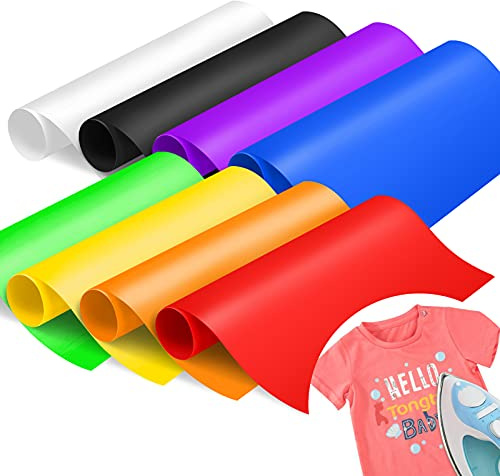 Hoiny 8 Pcs Heat Transfer Vinyl, 30cm X 21cm Iron on Vinyl for T Shirts- Assorted Color HTV Vinyl Roll Permanent Transfer Tape Sheets for DIY Heat Vinyl Design