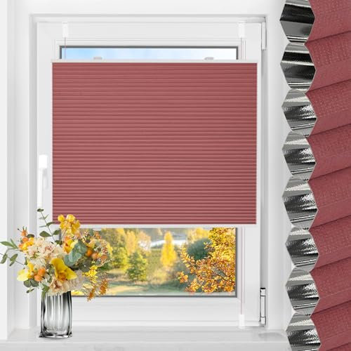 TFSKY Wabenplissee Plissee ohne Bohren Verdunkelung Klemmfix Zweifarbigz Weiß-Rot B75 x H120 cm Plissees Thermo Doppelplissee Verdunkelnd Verdunklungsplissee Sonnen- & Schallschutz für Fenster