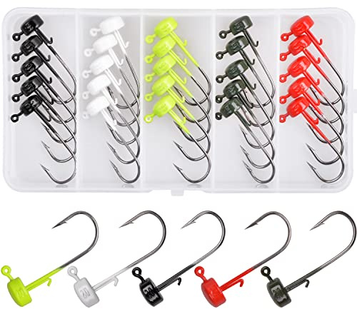 Ned Rig Lot de 25 têtes plombées Ned Rig Hameçons Finesse Mushroom Jig Heads Hameçons sans mauvaises herbes pour pêche au bar