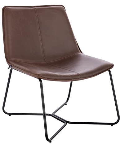 SVITA Ron Loungesessel Cocktailsessel Clubsessel ohne Armlehnen Metall-Gestell Leder-Optik Braun