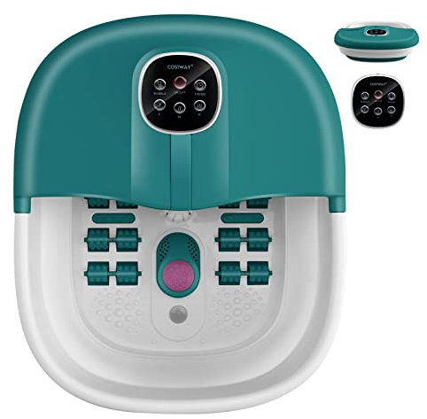 GYMAX Pediluvio Elettrico, 3 in 1 Massaggiatore Piedi Pieghevole con Riscaldamento dell’Acqua in 3 Livelli, Getti di Bolle, Pannello di Controllo Magnetico, per Tutta la Famiglia (Verde Scuro)