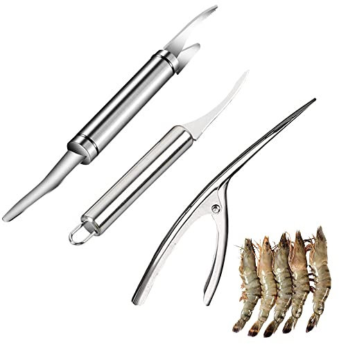 LONGHAO 3 Pcs,5-In-1-Multifunktionales Garnelenschnur,Edelstahl Shrimp Peeler,Shrimp Peeler,Garnelenschalenmesser,Garnelenlinienmesser,Edelstahl-GarnelenschäLer-SchäLwerkzeug,Garnelenreinigungs