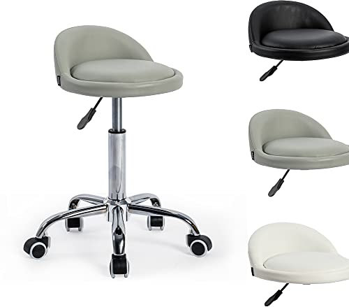 Mingone Bürohocker Höhenverstellbar Rollhocker mit Lehne Drehhocker mit Rollen Arbeitshocker 360 °Drehung Sitzhocker aus Pu-Leder Ergonomischer Hocker mit Rollen Grau