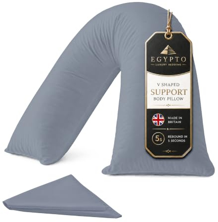 Egypto Orthopaedic V Pillow with Pillowcase | Anti-Allergy V Shaped Pillows for Neck & Back | Ideal for Pregnancy, Nursing & Recovery Post Surgery Support Pillow (Grey)