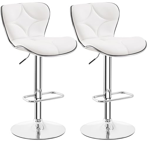 Yaheetech Set 2 Sgabelli Bar Alti Cucina Moderni Design Altezza Regolabile in Similpelle con Schienale a Conchiglia Poggiapiedi Girevole 360° da Penisola Bianchi
