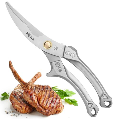 Küchengeflügelschere, scharfe Hühnerknochenschere aus Edelstahl mit Sicherheitsverschluss und Federmechanismus zum Schneiden von Fleisch, Hühnerknochen, Fisch und Gemüse. (MJ0)