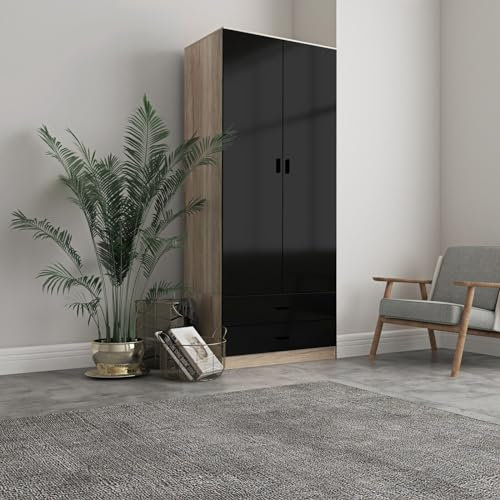 URBNLIVING Glossy Tall 2 Door Wardrobe Bedroom Storage with Hanging Rail Modern Furniture