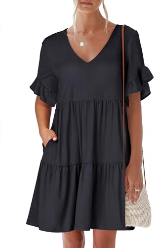 ANRABESS Dresses for Women Summer Casual V Neck Ruffle Sleeve Mini Dress