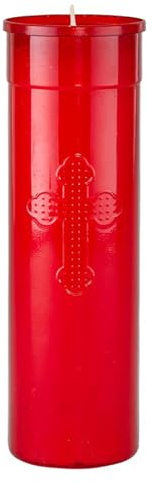 Trinity Church Supply Offerlight 7 Day Red Flame Retardant Plastic Unscent Long Hours Lasting Candle for Baptism First Communion Decoration, Pack of 24