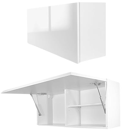 Milionmeblicom Badezimmerschrank Laura Hängeschrank Badezimmermöbel Klappbarer Badezimmer Wandschrank Teleskopöffnung - Mattweiß/Weiß Hochglanz, Maße 39 x 90 x 23 cm