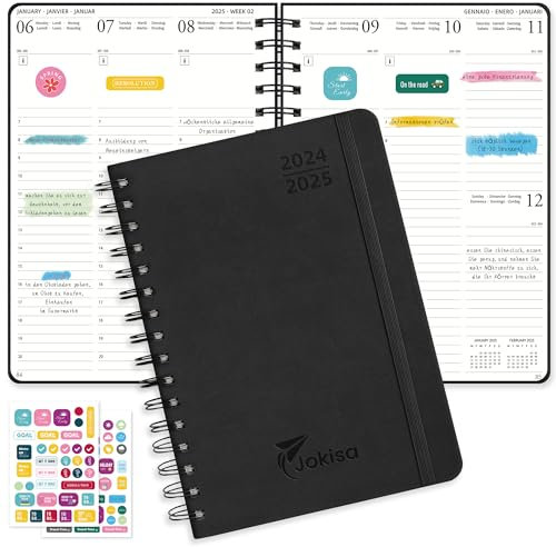 Terminplaner 2024 2025-Wochenplaner, Kalender A5 Buchkalender (August 2024 bis Dezember 2025), Spiralbindung, Einfaches Umblättern und Flaches Auflegen, für Büros, Schulen, Organisatoren