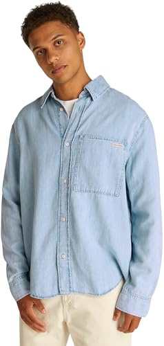 Calvin Klein CK Jeans Camisa Regular de Mezclilla Lineal para Hombre, J30J327508, Mezclilla (Denim Light), XS, Mezclilla (Denim Light), XS