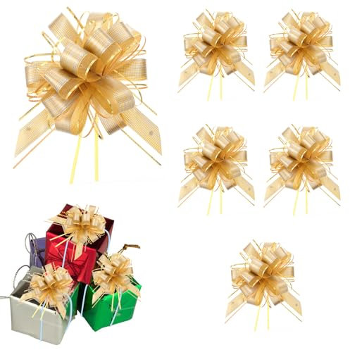 Cobee Geschenk Schleife, 6 Stück Große Geschenkschleife 15cm Ziehschleife Große Pull Bow Geschenkbänder für Geschenkverpackung Auto Deko, Dekoschleifen für Hochzeit Geburtstag Weihnachten (Gold)
