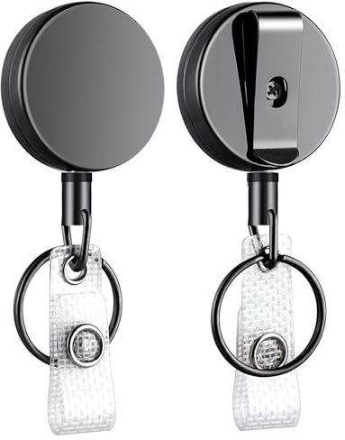 Teskyer 2 piezas Llavero Retráctil, Llavero Extensible Retractil, Hecho de Metal, Cuerda de Nylon, plata-negro