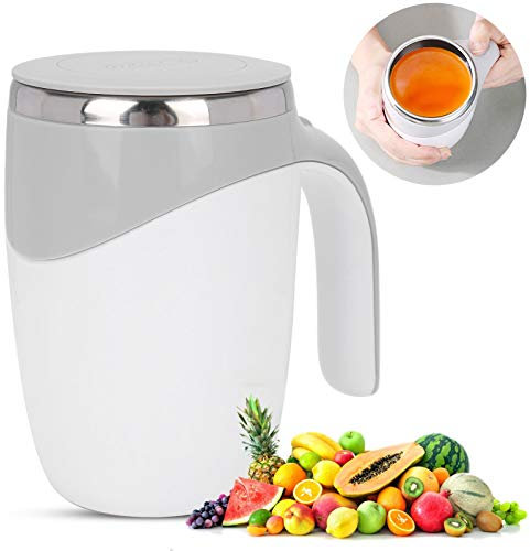 VIFERR Self Stirring Coffee Mug 380ml Stainless Steel Automatic Magnetic Stirring Mixing Cup Hot Drink Mixer with Lid for Milk Cocoa Chocolate Mocha