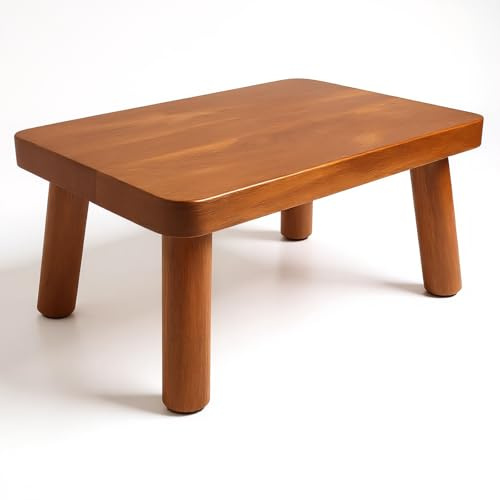 Wooden Step Stool, Foot Stool with Non-Slip Mat, One Step Stool, Small Stool for High Beds, Office, Bedroom, Bathroom (Brown, Small)