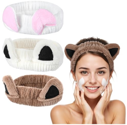 Classicseali 3 Pièces Bandeau Spa Pour Femmes, Bandeau Pour Cheveux Cosmétiques, Oreilles De Chat Mignon Pour Maquillage, Douche, Soin De La Peau Et Sport