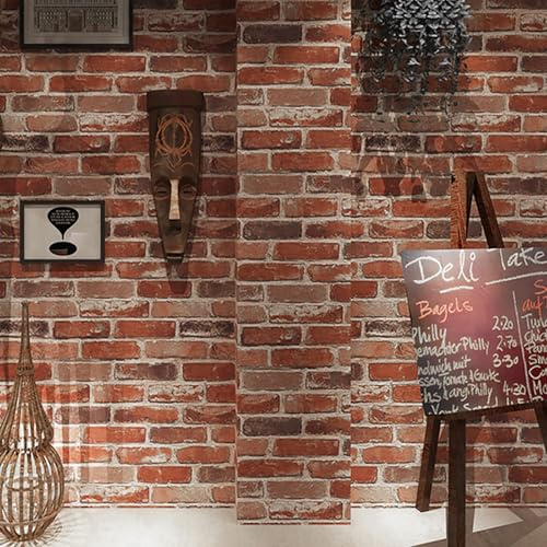 Pamatio Tapete Braun Roter Ziegel Vliestapete für Wohnzimmer Schlafzimmer, Vintage Tapete Faux Brick Stone Retro-Stil Rustikale Korridor Wand Tapeten - Industriestil Ziegelsteinmuster 9,5 x 0,53m