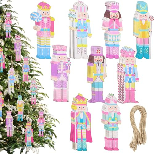 Julgransdekoration, 36 stycken trähängen, nötknäppare, dekoration, trähänge, jul, grandekoration, julgransprydnad, trä, julgransprydnad, träängel för julgran, festdagsfest (B)