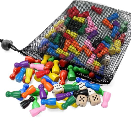 ZhouWei 80 Pezzi Pedine Gioco da Tavolo e 5 Dadi in Legno, 25 x 12 mm Personaggi da Gioco da Tavolo di Dadi con Personaggi da Gioc Accessori Componenti per Giochi da Tavola Pedine Dama da Tavola