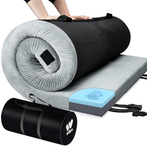 Willpo Materasso da campeggio in memory foam con borsa da viaggio, materassino leggero portatile per tende, letti per ospiti, casa, grigio, doppio