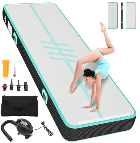 YITAHOME Air Matte Track,3M Tumbling Matte Carbon Lados Alphabet-Stil mit Luftpumpe 10cm hoch Tumbling Matte,aufblasbar Gymnastimatte Turnmatte für Training/Tumbling/Yoga/Fitness