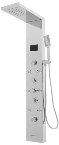 Gdetnysty Pannello doccia intelligente a LED 6 in 1 con valvola in ceramica e tubo in acciaio inox da 15 m, per sistema doccia in acciaio inox 304, montaggio a parete in bagno per adulti e bambini