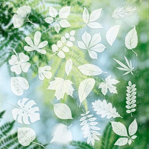 Merzio 26PCS Anti-Collision Window Stickers to Deter Birds, Transparent Leaf Window Clings for Glass Windows and Doors, UV Reflective Bird Strike Prevention Decals for Home Décor