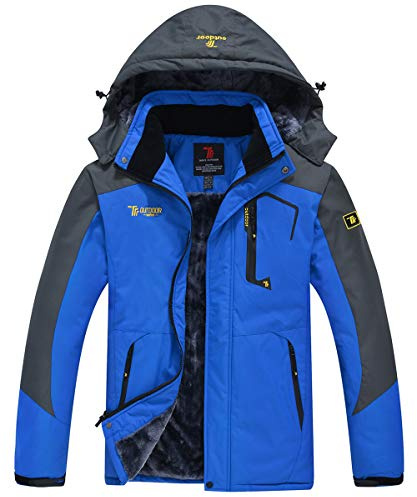 donhobo Men's Fleece Jacket Winter Waterproof Warm Ski Jackets Windproof Coat with Zip Pockets Hood(Blue,M)